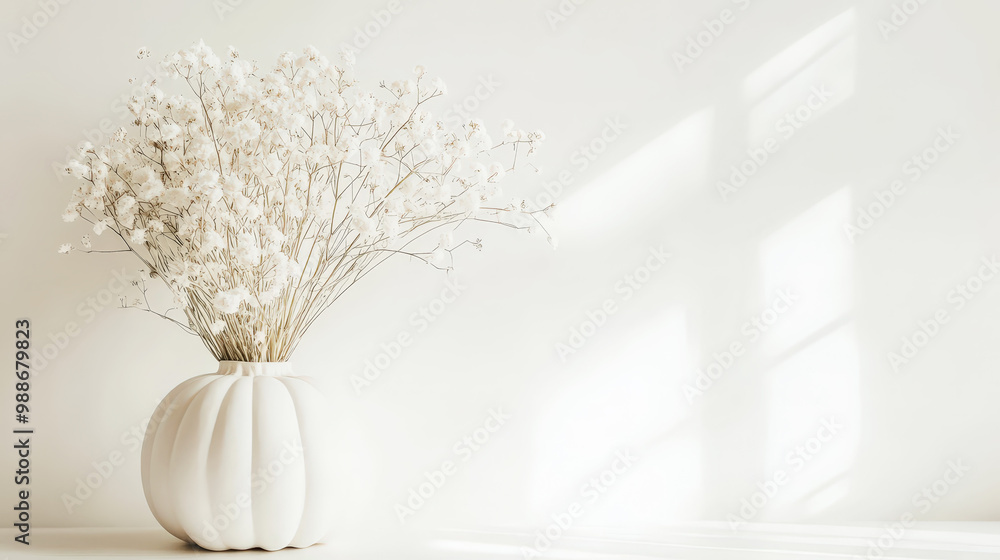 Aesthetic vase made of white pumpkin with boho flowers, clean light background, invitation template. Generative AI Aesthetic vase made of white pumpkin with boho flowers, clean light background, invitation template. Generative AI