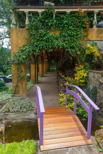 Typical house at Le Jardin, lavender garden in Gramado, Serra Gaucha, Rio Grande do Sul, Brazil. photo