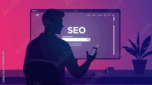 SEO idea Promoting ranking visitors on website and improving your website to rank in search engines Search bar on virtual screen