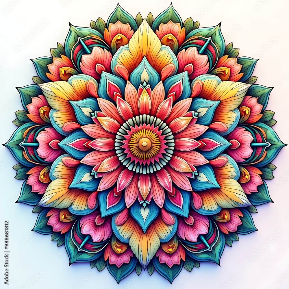 art of a floral mandala with intricate patterns and gradients blending into a soft pastel background. Generative AI. art of a floral mandala with intricate patterns and gradients blending into a soft pastel background. Generative AI.