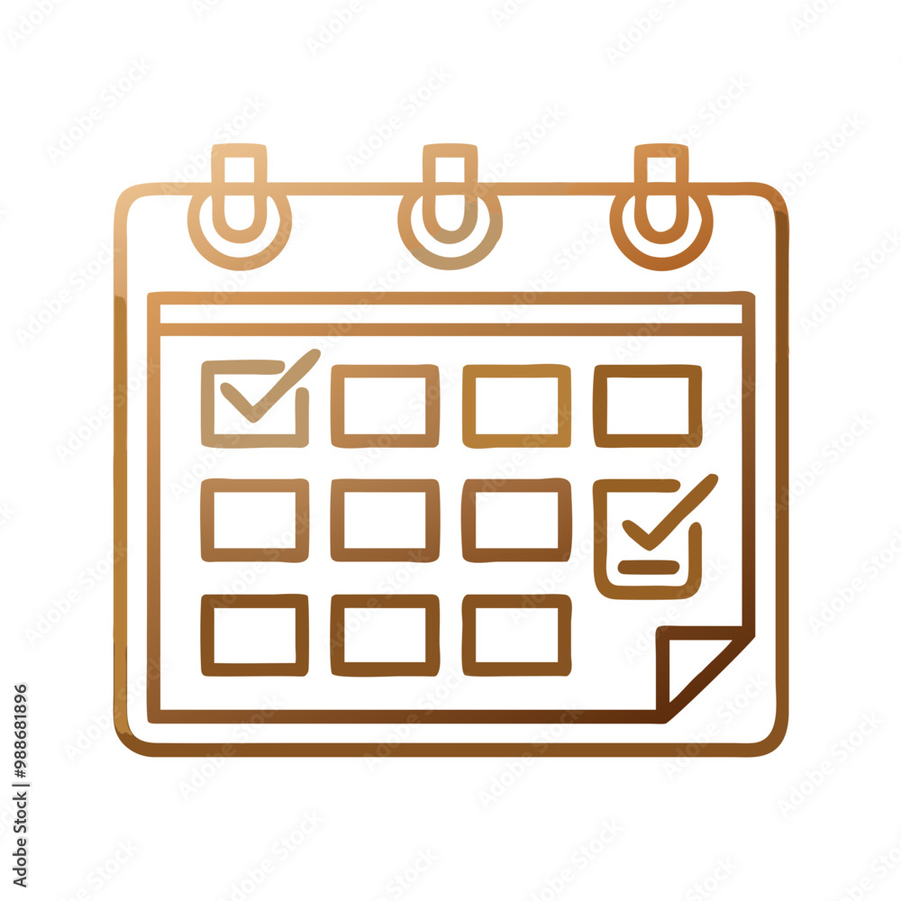 Vector Class Schedule Icon in Brown and Gold Tones, Timetable Planning Symbol Vector Class Schedule Icon in Brown and Gold Tones, Timetable Planning Symbol