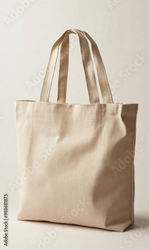 A tan canvas bag with a white handle