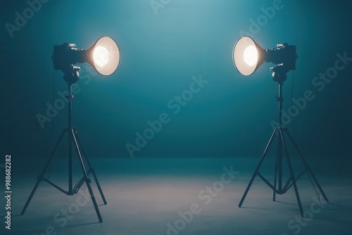 Studio Lighting Setup with Two Lights on Tripods