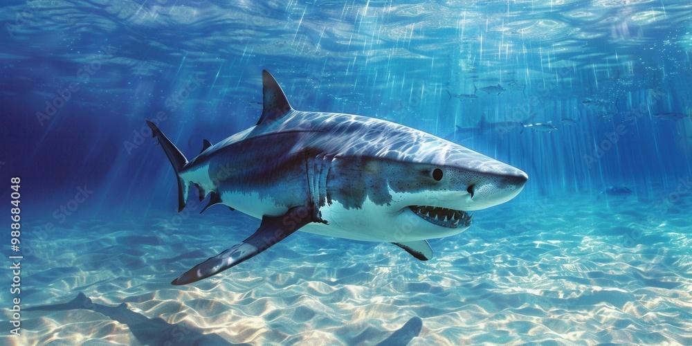 Obraz premium Majestic Shark Encounter. Underwater adventure concept