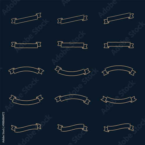 Set of Outline ribbons graphic elements. Vector illustration.