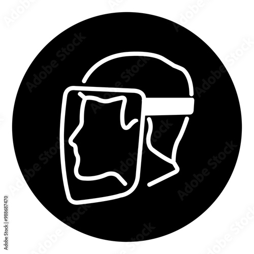 ISO mandatory safety signs_face shield must be worn_symbol and pictogram only_black and white edition