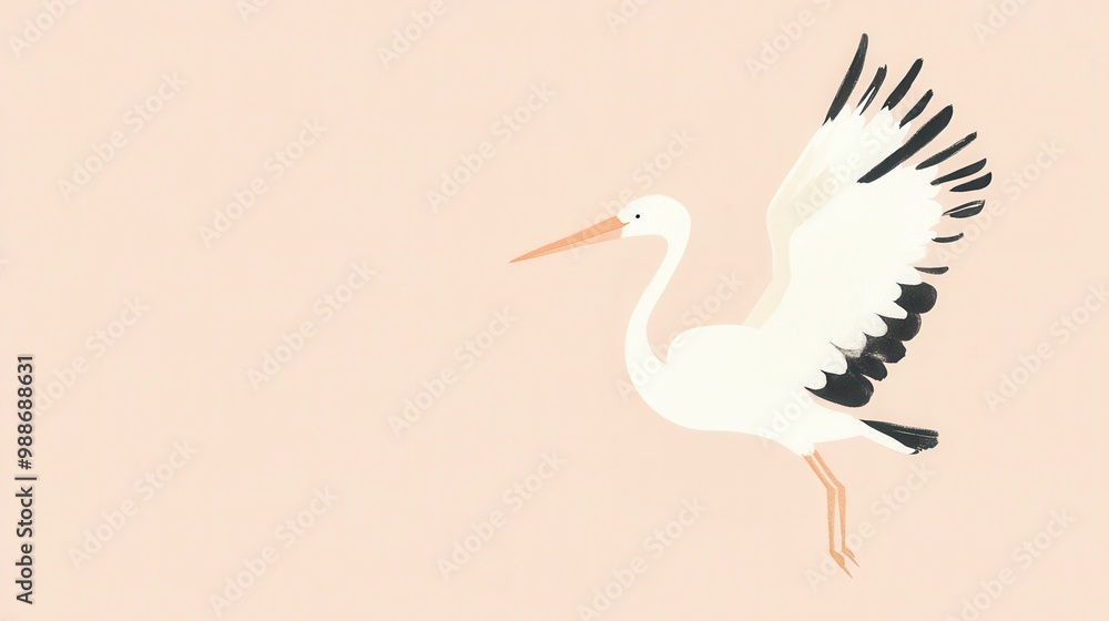 stork carrying a baby bundle, set against a light pastel background stork carrying a baby bundle, set against a light pastel background