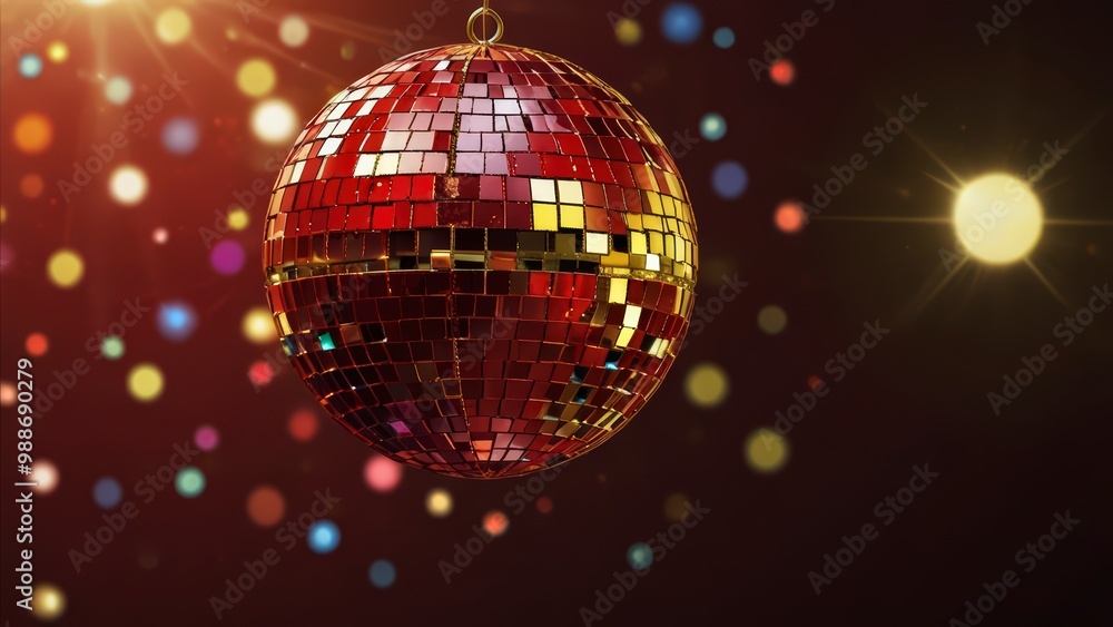Obraz premium ai, generative, ai generative,RED, ball, disco, sphere, mirror, shine, light, retro, background, entertainment, nightlife, night, particle, bright, dark, dance, effect, festive, glitter, music, nightc
