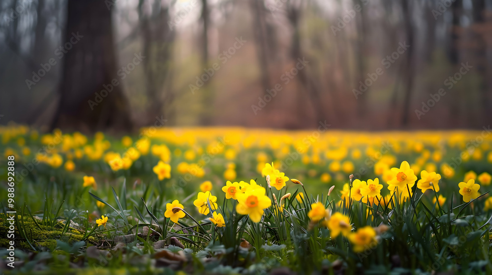Obraz premium Vibrant Yellow Daffodils in a Spring Meadow