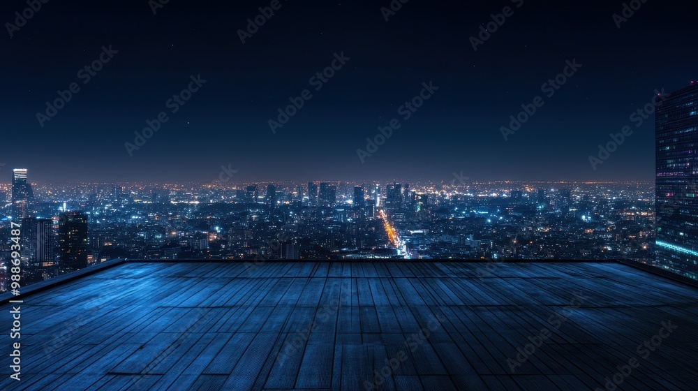 Fototapeta premium Stunning Cityscape View from Elevated Vantage Point at Night
