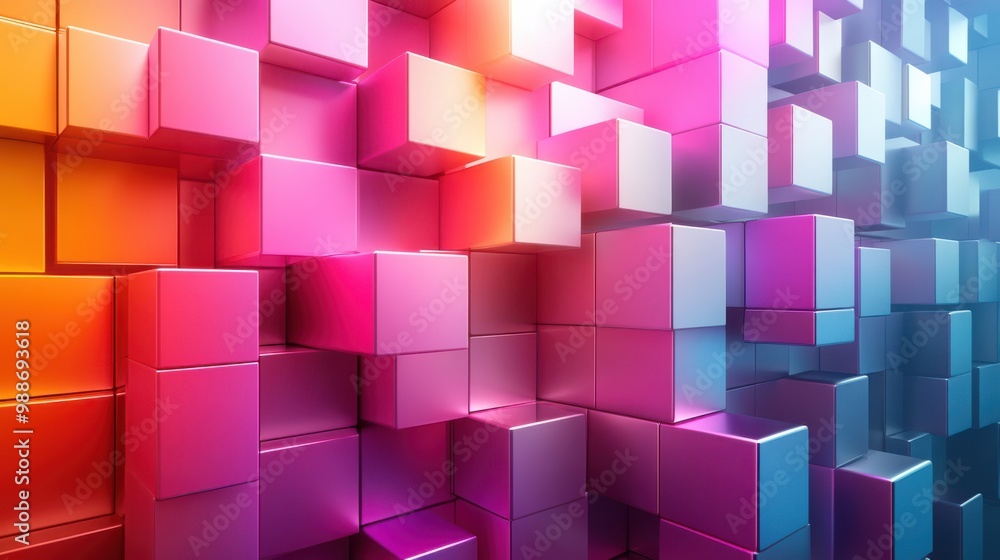 Vibrant geometric cubes in modern 3D arrangement, colorful blocks, abstract digital design, creative shapes, futuristic visual art, multicolored structures, minimalistic background Vibrant geometric cubes in modern 3D arrangement, colorful blocks, abstract digital design, creative shapes, futuristic visual art, multicolored structures, minimalistic background