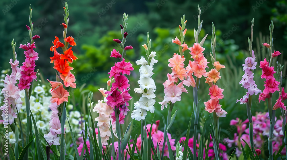 Vibrant Gladiolus Flowers in a Summer Garden Vibrant Gladiolus Flowers in a Summer Garden