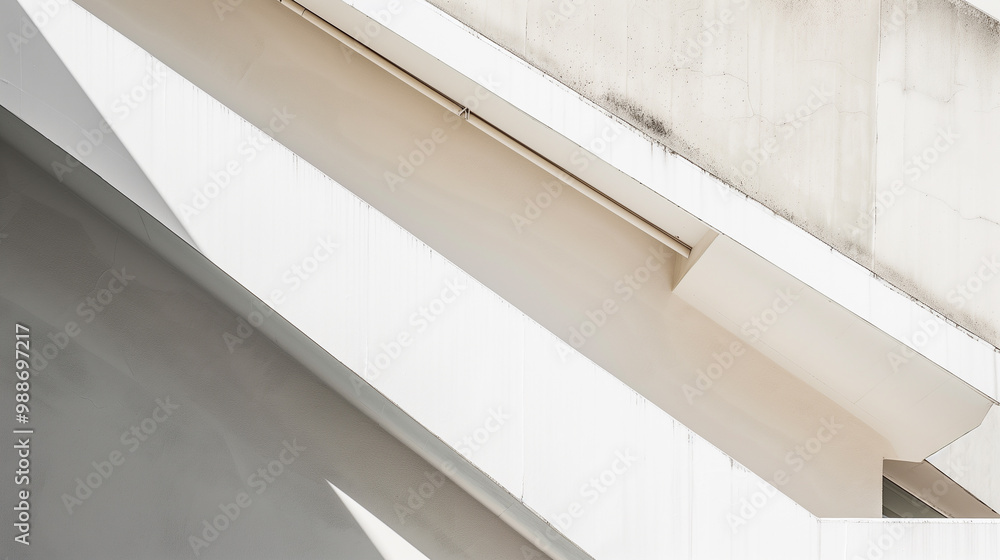 Minimalist concrete building showcasing constructivist and extraterrestrial architecture, with detailed facade elements in white, grey, and beige, casting shadows in sunny weather. Minimalist concrete building showcasing constructivist and extraterrestrial architecture, with detailed facade elements in white, grey, and beige, casting shadows in sunny weather.