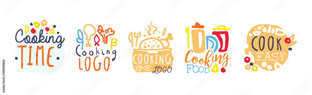 Foto Cooking Time Logo and Bright Label Design Vector Set