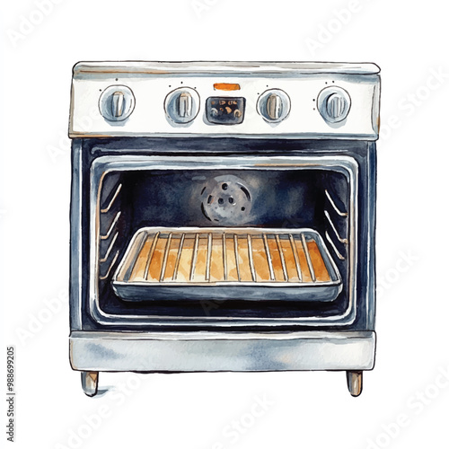 oven watercolor clipart illustration isolate