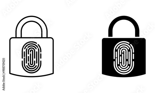 padlock with fingerprint, biometric security icon vector