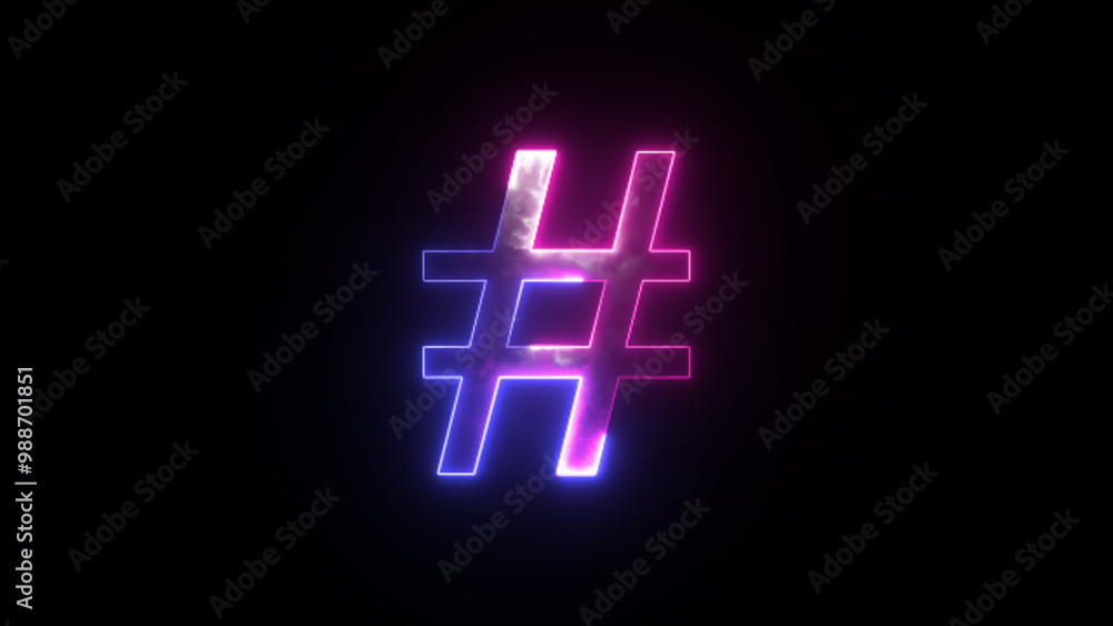 Obraz premium Glowing hashtag symbol icon. 4K Neon light Hashtag
