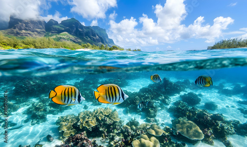 Underwater Tropical Corals Reef with colorful sea fish