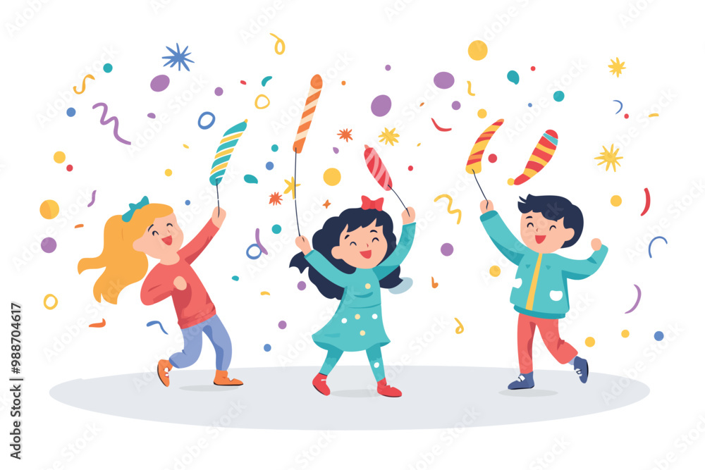 Fototapeta premium Children playing under confetti