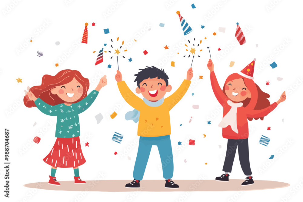 Fototapeta premium Children playing under confetti
