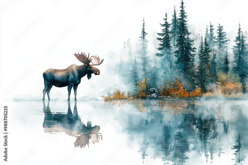 Moose in a Misty Forest.