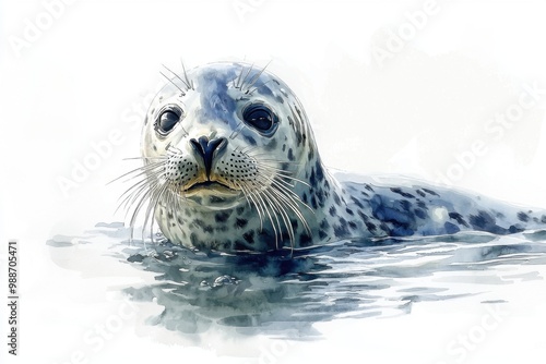 Watercolor Seal in Water.