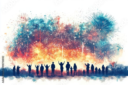 Silhouettes of People Watching Fireworks.