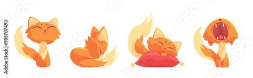 Funny Cat Character Tame Pet with Tail and Cute Snout Vector Set