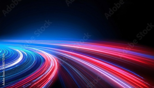 Abstract speed lines effect created by flowing red and blue light trails on a dark background