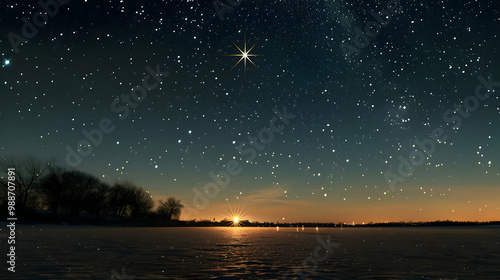 Starry Night Over Frozen Lake: A Winter Landscape