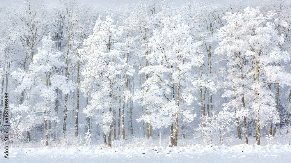 Fototapeta premium Enchanted Winter Forest: Snow Covered Trees and Icy Branches