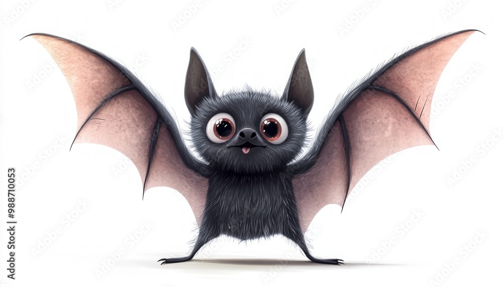 Fototapeta premium Cute Bat with Outstretched Wings on White Background