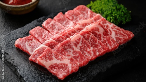 Sliced marbled beef, --ar 16:9 --v 6.1 Job ID: ab57f73d-01aa-4f01-97d2-ca6eb17e5d56