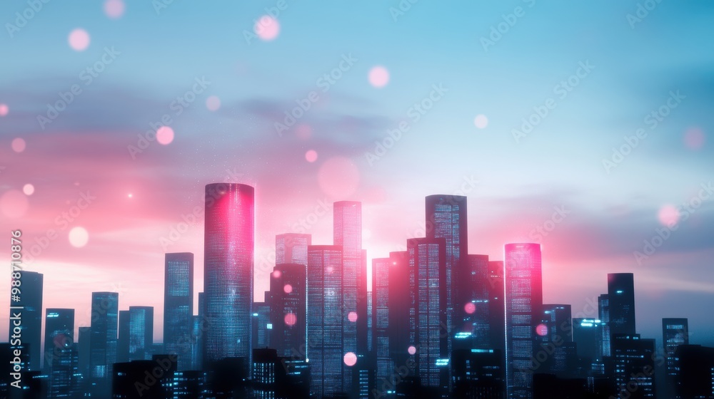 custom made wallpaper toronto digitalA futuristic cityscape with digital interfaces projected onto buildings, showcasing the integration of technology.