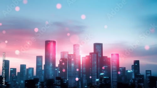 Wallpaper Mural A futuristic cityscape with digital interfaces projected onto buildings, showcasing the integration of technology. Torontodigital.ca