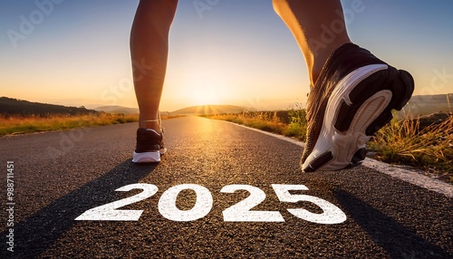 Wallpaper Mural runner feet road written sunset symbolizing new year goals fitness resolutions Torontodigital.ca
