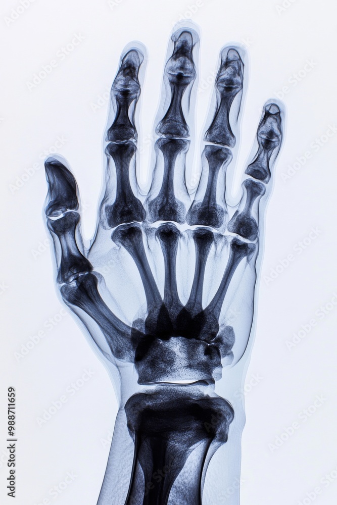 An X-Ray Image illustrating the Complete Structure of a Human Hand Skeleton An X-Ray Image illustrating the Complete Structure of a Human Hand Skeleton