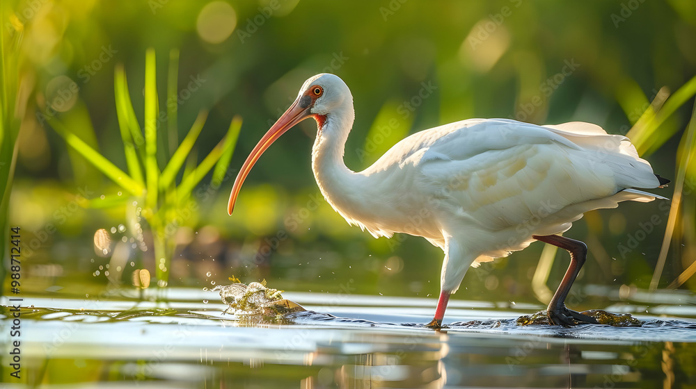 Obraz premium White Ibis Bird in Water - Wildlife Photography