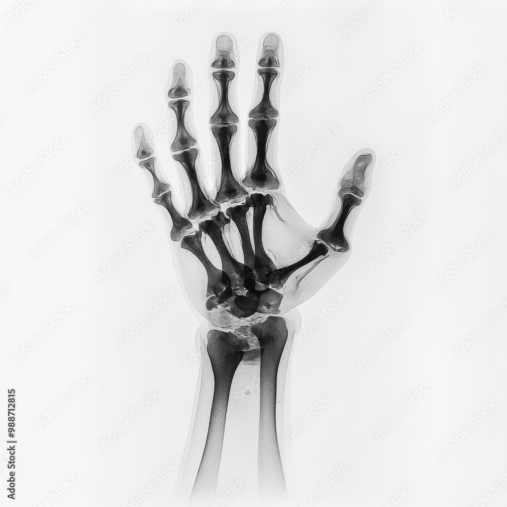 An X-Ray Image illustrating the Complete Structure of a Human Hand Skeleton An X-Ray Image illustrating the Complete Structure of a Human Hand Skeleton