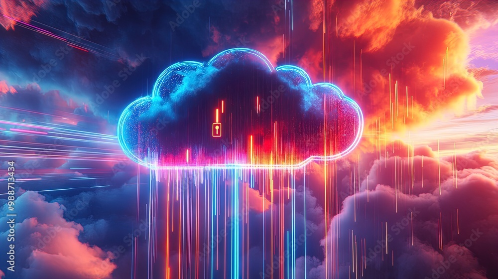 Secure Your Digital World: Modern Cloud Symbol with Lock Amidst Vibrant Abstract Cloudscape – Perfect Poster for Sport Interior Decorating and Tech Enthusiasts Secure Your Digital World: Modern Cloud Symbol with Lock Amidst Vibrant Abstract Cloudscape – Perfect Poster for Sport Interior Decorating and Tech Enthusiasts
