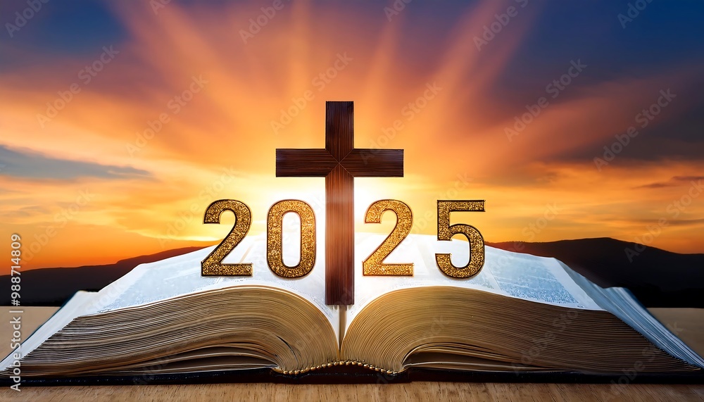 open bible christian cross top set sunset sky open bible christian cross top set sunset sky