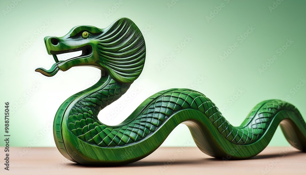 Fototapeta premium green wooden snake symbolizing chinese new year