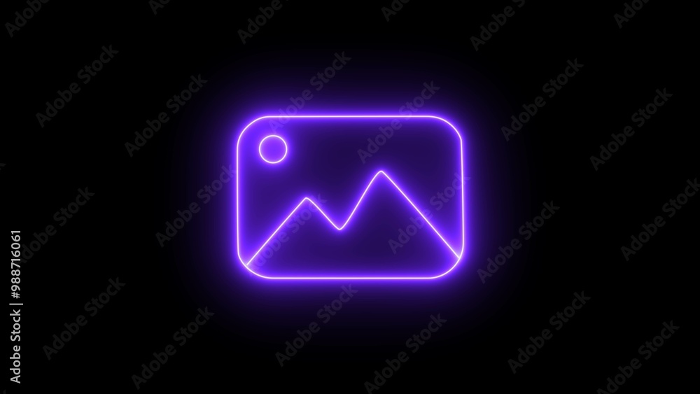 Neon purple image icon, photo frame icon isolated on black background. Neon line Photo frame icon. Neon purple image icon, photo frame icon isolated on black background. Neon line Photo frame icon.
