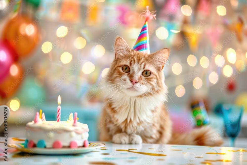 Cat Celebration. Cute Kitten Party with Funny Birthday Cake for Young Pets Cat Celebration. Cute Kitten Party with Funny Birthday Cake for Young Pets
