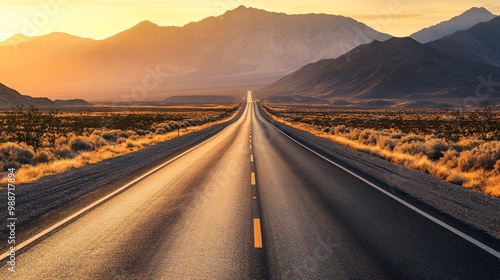 Captivating Long Stretch of Highway at Sunset