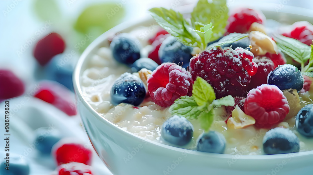 Delicious Oatmeal with Fresh Berries and Mint Delicious Oatmeal with Fresh Berries and Mint