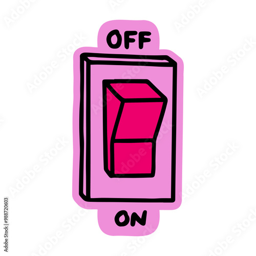 Hand-drawn on/off switch illustration. Creative sticker symbolizing control, power, and decision-making. Vector illustration for technology, productivity, and energy management.