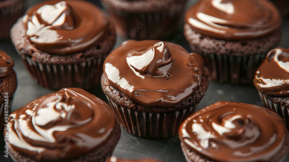 Close-up of Delicious Chocolate Cupcakes with Rich Frosting Close-up of Delicious Chocolate Cupcakes with Rich Frosting