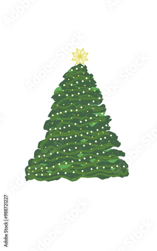 Decorated Christmas tree on transparent background design element