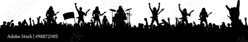 Vektor Silhouette - Rock - Metal Konzert mit Band auf der Bühne - Ausgelassene Stimmung im Publikum